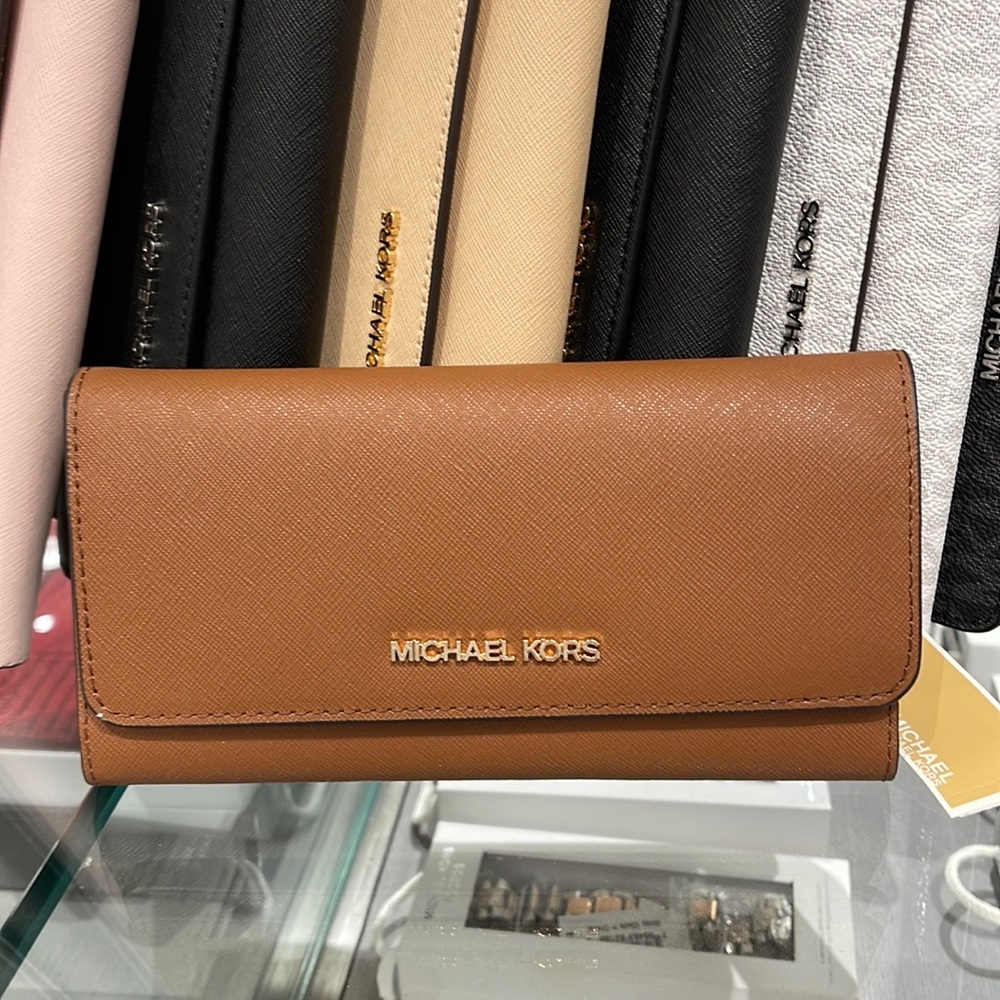 MICHAEL KORS JET SET TRAVEL LARGE TRIFOLD WALLET LUGGAGE COLOR